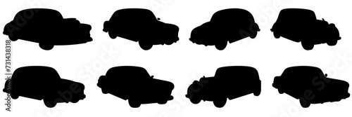 Vintage old car silhouettes set, large pack of vector silhouette design, isolated white background.