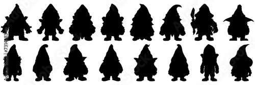 Gnome dwarf elf silhouettes set, large pack of vector silhouette design, isolated white background.