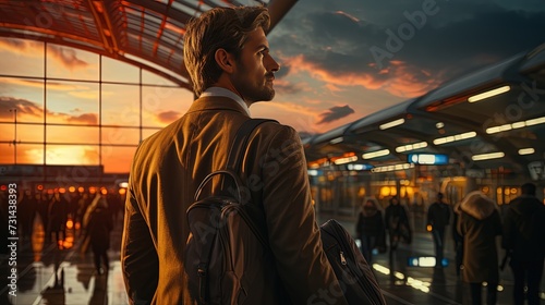 A business person traveling for work at an airport photo