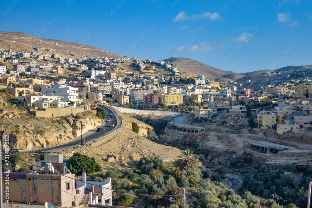 View of a mountain village, Wadi Musa, Jordan.