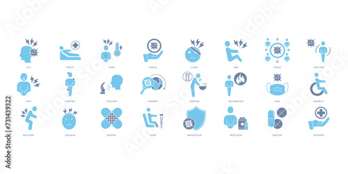 Sickness icons set. Set of editable stroke icons.Vector set of Sickness