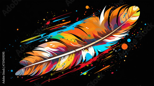rainbow color feathers in ultra feather in black background 