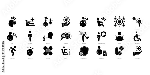 Sickness icons set. Set of editable stroke icons.Vector set of Sickness