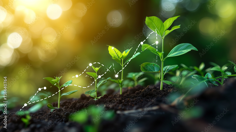 Young plants growing upwards. Business concept for financial growth.