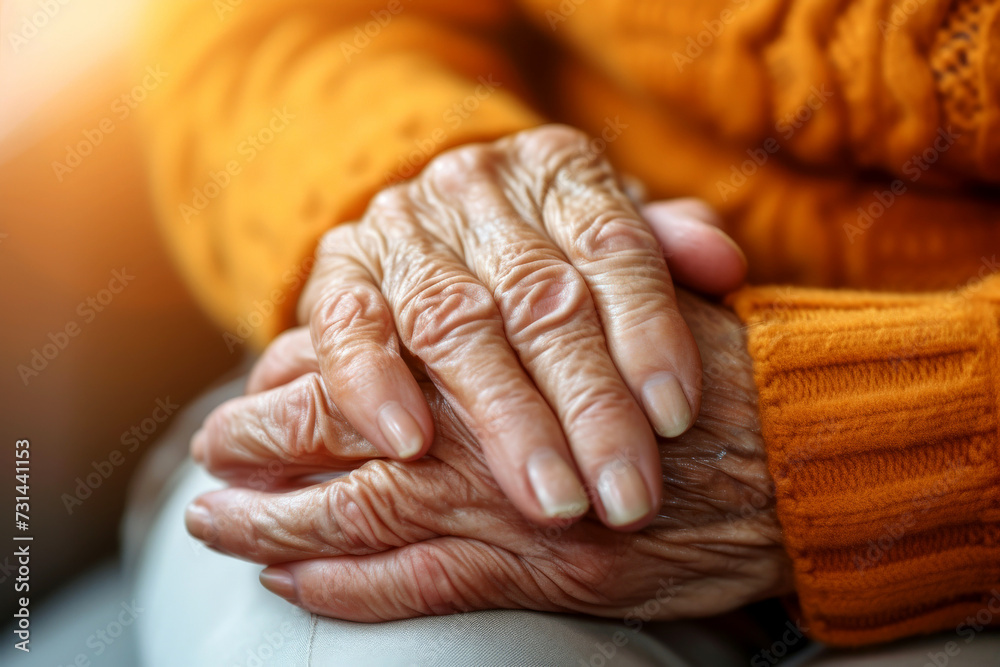 Fototapeta premium close up of elderly hands, generative AI
