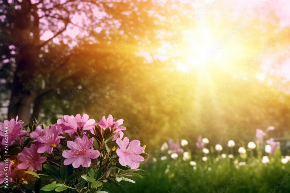 spring daisy flower blooms in a field during sunset summer landscape blur background. Spring season AI generated spring daisy flower blooms in a field during sunset summer landscape blur background. Spring season AI generated