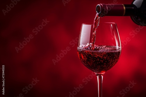 Pour red wine on red background. Generative ai