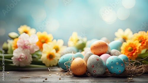 Joyful Easter Greetings: Celebratory Background with Vibrant Colors and Festive Design photo