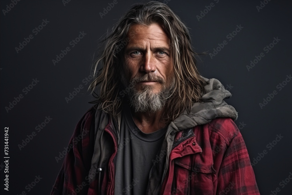 Portrait of an old man with a long beard and mustache. Studio shot against a dark background. Portrait of an old man with a long beard and mustache. Studio shot against a dark background.