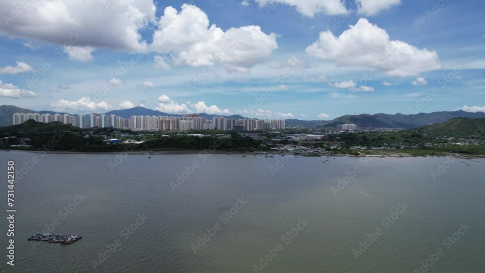 Shenzhen Bay Bridge, a cross-sea highway bridge spanning Shenzhen Bay Qianhai and Lau Fau Shan. An important infrastructure construction in the Guangdong-Hong Kong-Macao Greater Bay Area, aerial drone Shenzhen Bay Bridge, a cross-sea highway bridge spanning Shenzhen Bay Qianhai and Lau Fau Shan. An important infrastructure construction in the Guangdong-Hong Kong-Macao Greater Bay Area, aerial drone