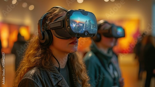 Immersive Experience: Exploring Virtual Reality with a Man and Woman in VR Headset