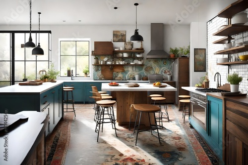 An eclectic kitchen featuring a mix of vintage and contemporary elements, creating a vibrant and unique space. photo