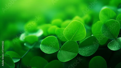 Green background with shamrock, clover pattern.	