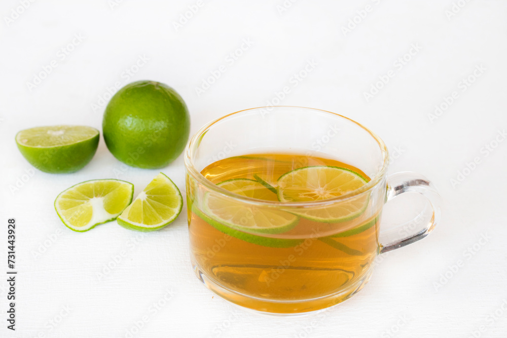 herbal drink lemon tea for health care  cough sore on background white