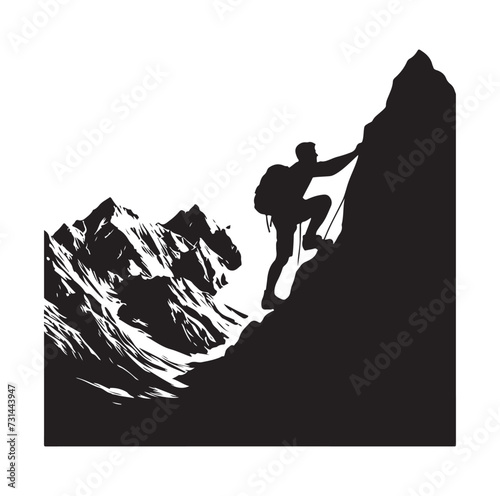 A man climbing mountain vector. Mountain climb icon. Hiking icon symbol. Mountain climb vector illustration on isolated background