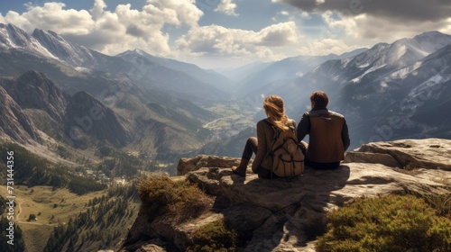Romantic Escapade: A Couple's Serene Rendezvous atop a Majestic Summit