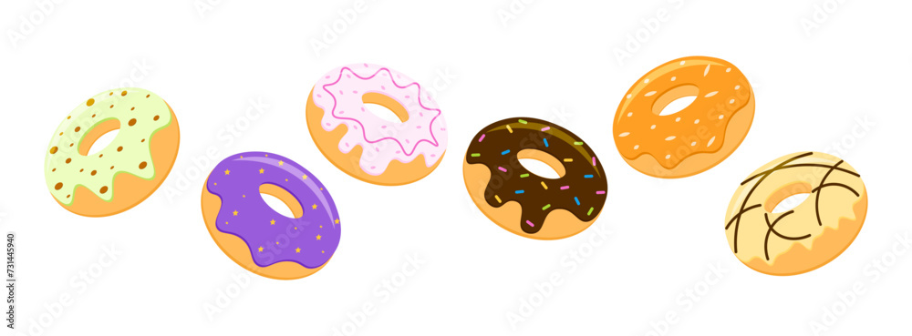 Sweet dessert donuts glazed border decoration illustration vector