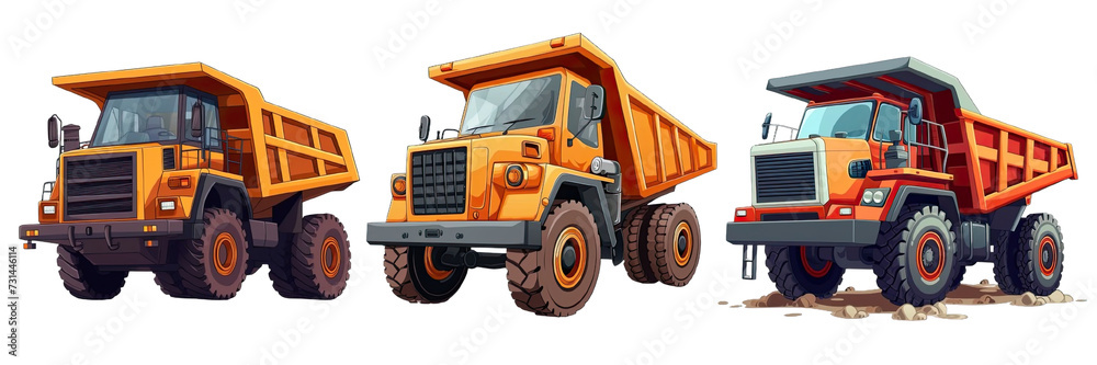 Collection of PNG. Dump truck cartoon style isolated on a transparent background.
