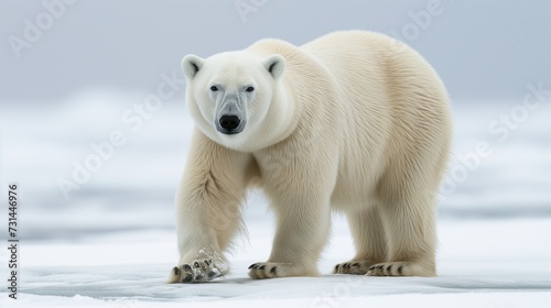 In the vast expanse of the Arctic, a majestic polar bear roams gracefully, its thick fur blending with the pristine white surroundings. 