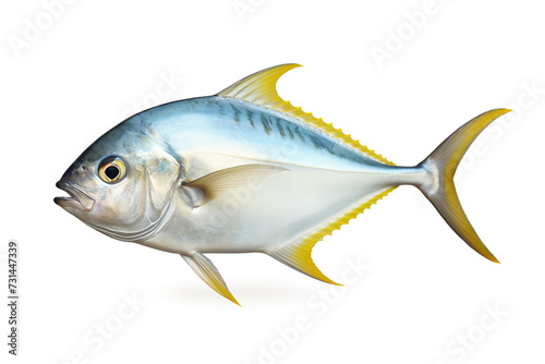 Image of a gylden pompano fish isolated on white background. Fresh fish. Underwater animals. Generative AI.