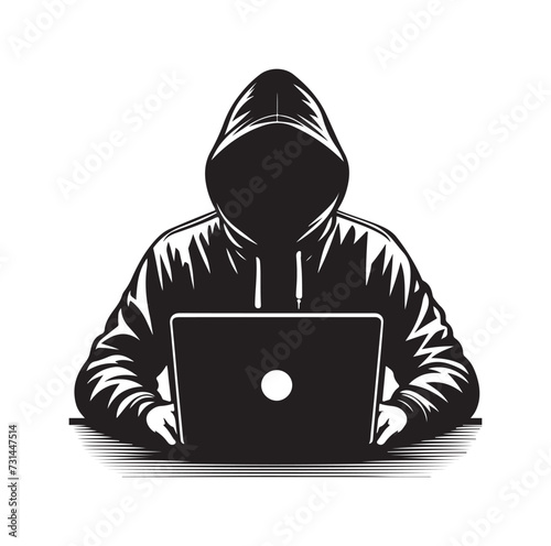 Computer hacker with laptop icon vector illustration silhouette