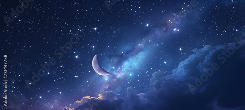 Ramadan Kareem background with crescent moon and stars, representing Islamic festival celebration