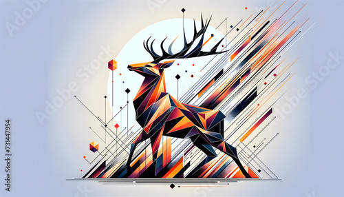 The geometric abstract background featuring the silhouette of a deer has been created, blending the elegance of the deer's form with a dynamic