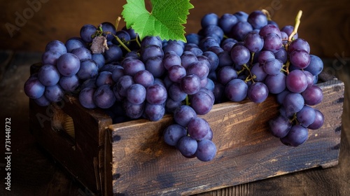 Blue Grapes in brown wood box