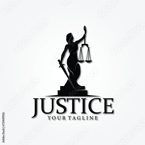 Woman with closed eyes takes inspiration from scale and sword lawyer logo design