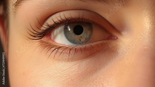 Female eye with long natural eyelashes.