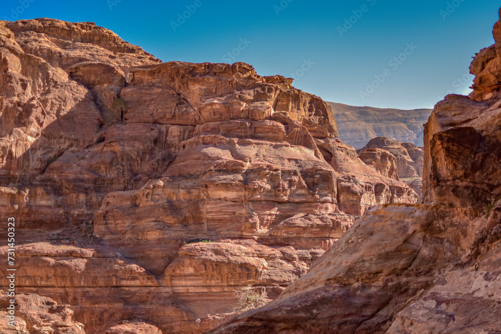Rocky landscape and mountains, Wadi Musa, Jordan.