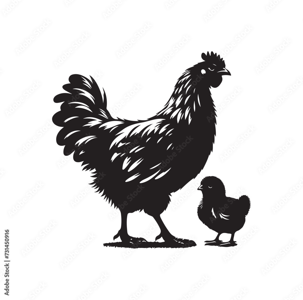 Mother Hen with Her Chicks silhouette vector Mother Hen with Her Chicks silhouette vector