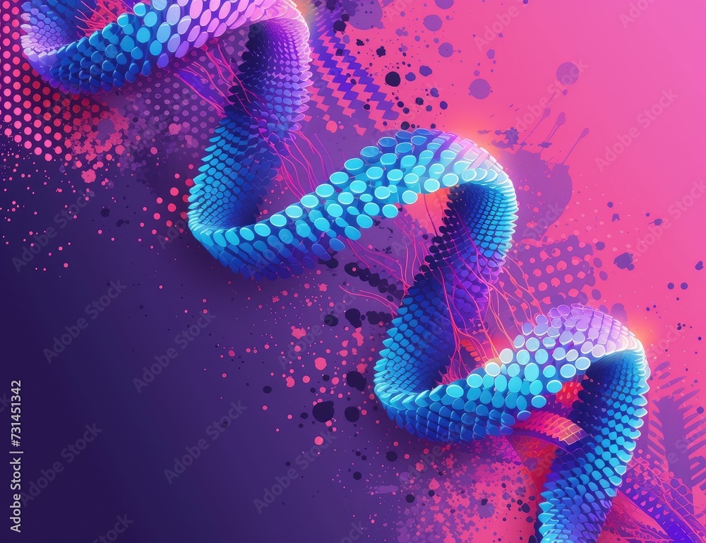 Colorful Background with human dna spiral in violet and blue colors. vibrant illustration