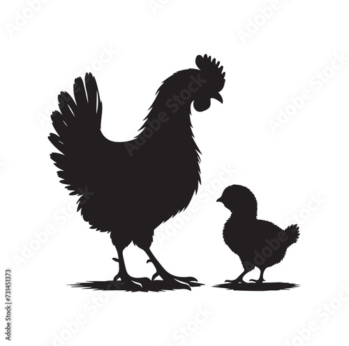 Mother Hen with Her Chicks silhouette vector
