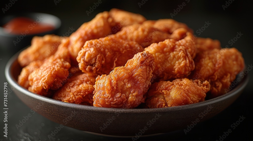 Pile of Delicious Crispy Fried Chicken on a round plate on the table. Pile of Delicious Crispy Fried Chicken on a round plate on the table.