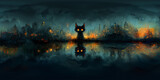 Cat in the night, VR 360 immersive spherical panorama, 