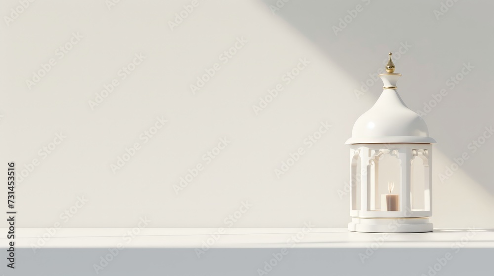 arabic lantern in white with white background. modern minimal design concept - obrazy, fototapety, plakaty 