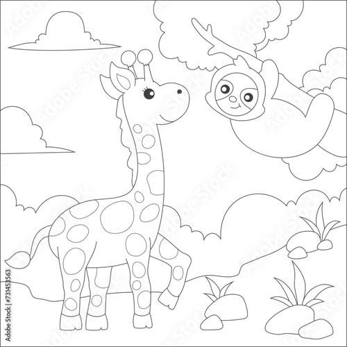 coloring giraffe and sloth