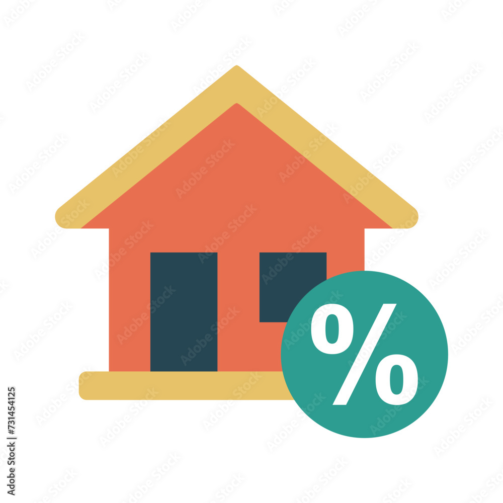 Orange house icon, house tax with percent isolated on transparent background. Minimalist vector illustration. Orange house icon, house tax with percent isolated on transparent background. Minimalist vector illustration.