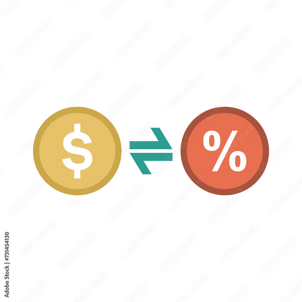 Taxes icon, money and percent with arrow isolated on transparent background. Minimalist vector illustration. Taxes icon, money and percent with arrow isolated on transparent background. Minimalist vector illustration.