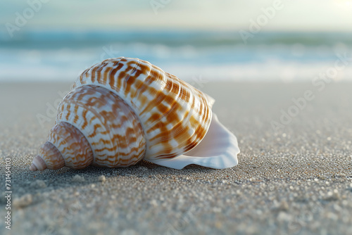Generative AI Image of Conch Sea Shell on Beach Sand in Summer © heartiny