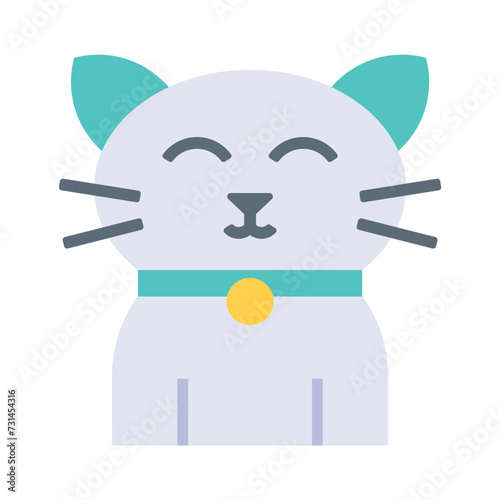 Japanese maneki neko cat icons, minimalist vector illustration and transparent graphic element. Isolated on white background.