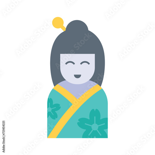 Kokeshi doll japan icons, minimalist vector illustration and transparent graphic element. Isolated on white background.