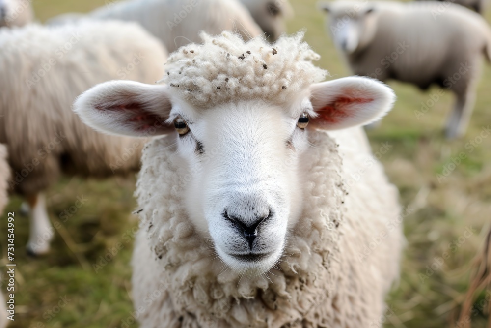 Sheep in rural farm. Farm animal portrait