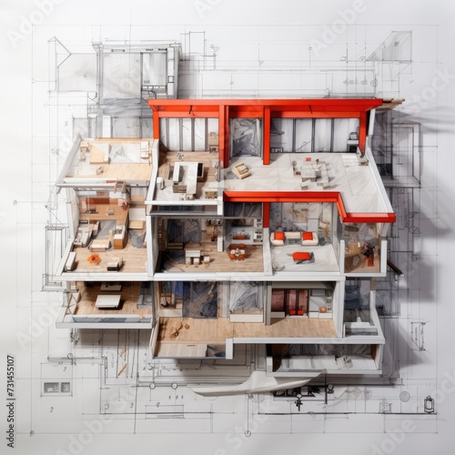 3d rendering of a house with a a plan © Alexei