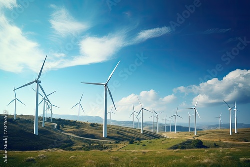 wind turbines in the hills and sky with clouds