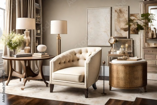 A cream-colored accent chair nestled in a corner, surrounded by tastefully selected decor elements, adding a touch of sophistication to the room's ambiance.