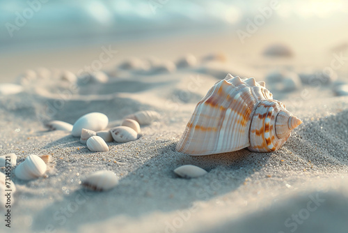 Generative AI Image of Conch Sea Shell with White Sand on Beach