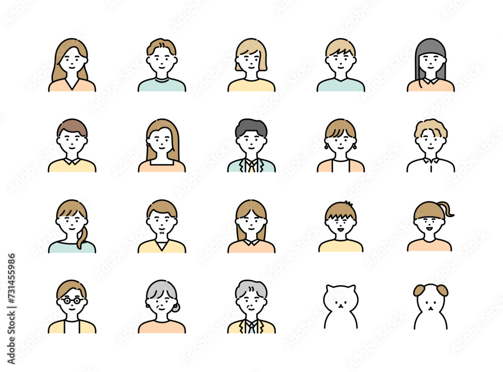 People and pets avatar colorful line icons set. Vector illustration, editable stroke
People and pets avatar colorful line icons set. Vector illustration, editable stroke