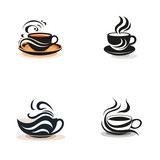 Vector set of hot coffee cup labels, design elements, emblems and badges. Isolated logo illustration, simple minimal. collection with abstract emblem of hot coffee cup